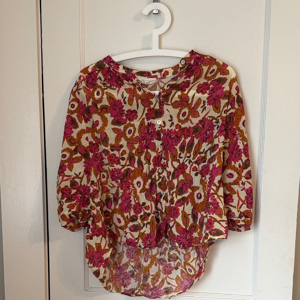 MELLODAY Floral Blouse in Pink and Brown